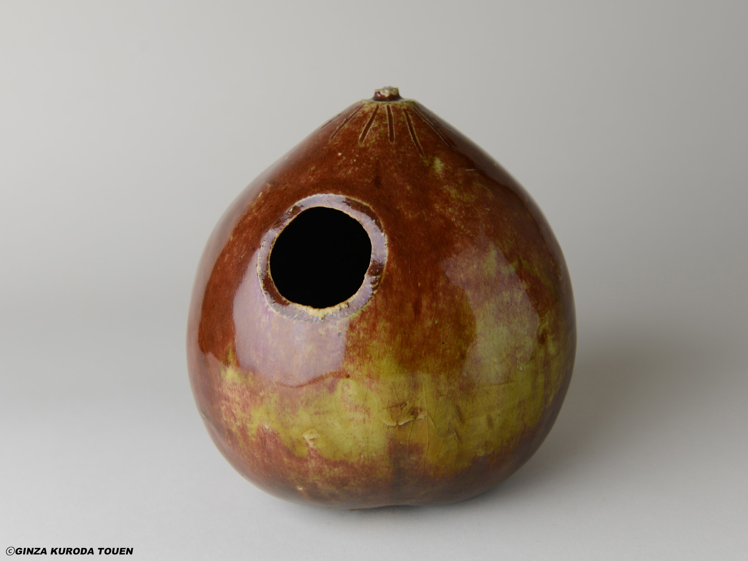 Rosanjin Kitaoji : Flower vase, Cinnabar type, Gourd shape
